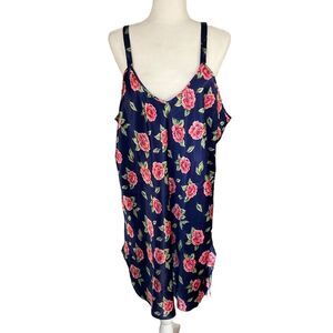 Sopre Lingerie Navy Blue Floral Slip Dress Nightgown Size 22/24